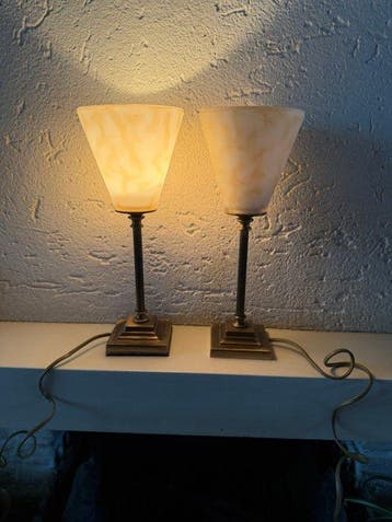 Tafellamp (2) - Messing, Glas, Antiek en Kunst