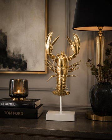 Beeld, Lobster on Base - Luxury Gold - 57 cm - Hars