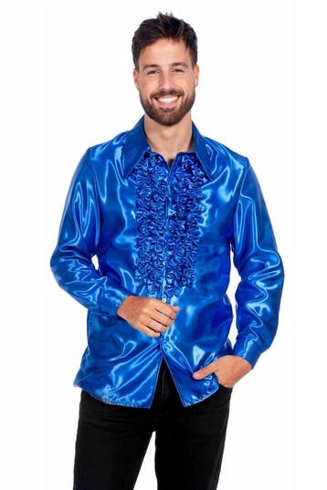 Disco Blouse Ruches Blauw, Verzenden, Nieuw