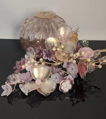 Murano Glass - Vase (2) - Vase avec un bouquet de fleurs -