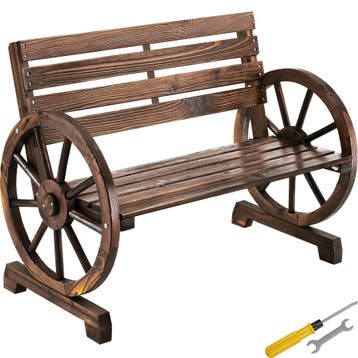 Tuinbank Howdy, wagenwielontwerp, gevlamd massief hout, Verzenden, Nieuw