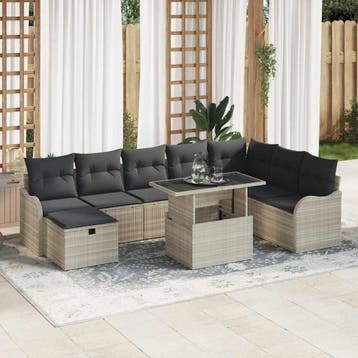 vidaXL Tuinbank Set 9 st Lichtgrijs poly rattan, Verzenden, Nieuw