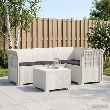 vidaXL 4-Zitter Tuin Sofa met Kussens Rattan Look PP Wit, Verzenden, Nieuw