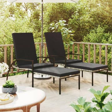 vidaXL Ligbedden 2 st met voetensteun polyetheen rattan, Tuin en Terras, Verzenden, Nieuw
