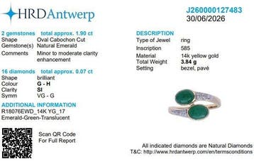 Bague - 14 carats Or jaune - 1.90ct. tw. Émeraude - Diamant, Bijoux, Sacs & Beauté