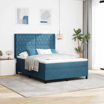 vidaXL Boxspring bed met matras Blauw 140 x 200 cm Fluweel, Verzenden, Nieuw