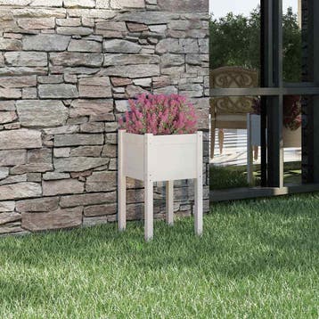 vidaXL Plantenbak 40x40x70 cm massief grenenhout wit, Verzenden, Nieuw