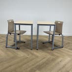 complete schoolset van 8 stoelen + 8 tafels, ahorn - grijs, Gebruikt, Hout, Eén