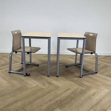 complete schoolset van 8 stoelen + 8 tafels, ahorn - grijs