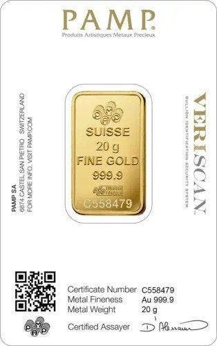 20 gram - Goud .999 - PAMP - Verzegeld en met certificaat