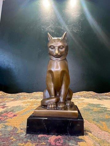 BJB - Conrad - Sculpture, Art Deco Cat - 17 cm - Bronze,, Antiquités & Art
