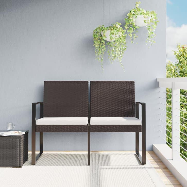 vidaXL Tuinbank 2-zits met kussens polypropeen rattan bruin, Tuin en Terras, Tuinsets en Loungesets, Nieuw, Verzenden