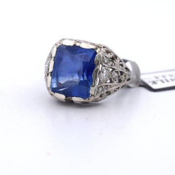 Ring Platina - 8.67ct. tw. Saffier - Diamant -