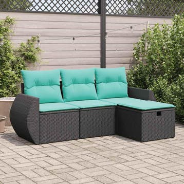 vidaXL 4-delige Loungeset met kussens poly rattan zwart, Verzenden, Loungeset