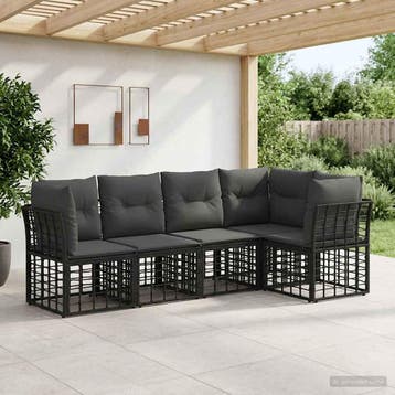 vidaXL Buiten bank set Zwart Polyester, Verzenden, Nieuw