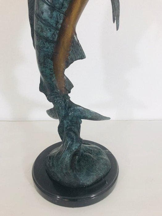 sculptuur, Marlin jumping - 65 cm - Brons op marmeren sokkel, Antiek en Kunst, Kunst | Designobjecten
