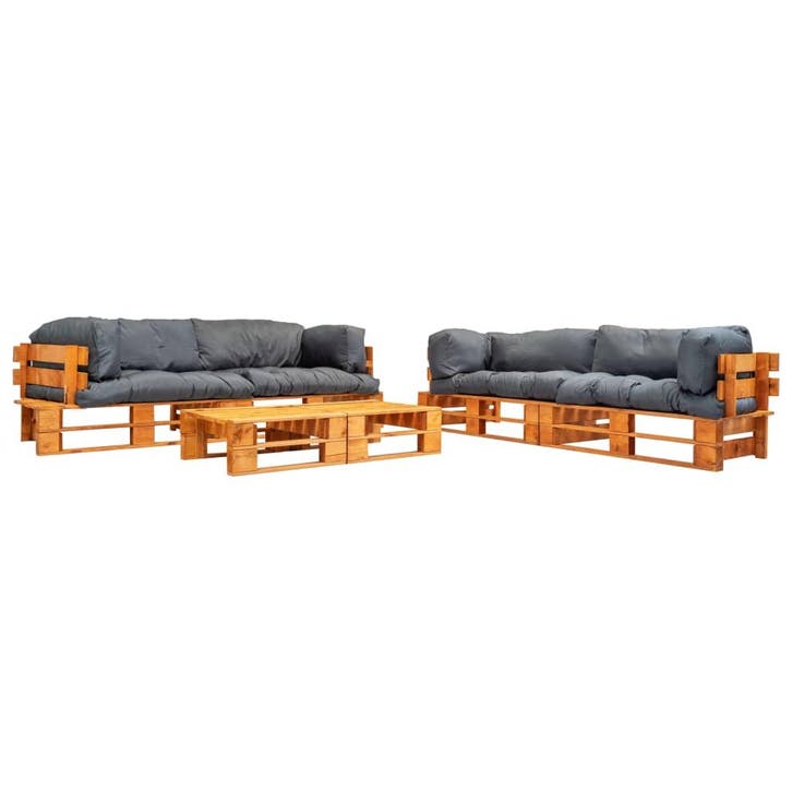 vidaXL 6-delige Loungeset pallet met grijze kussens hout, Tuin en Terras, Tuinsets en Loungesets, Loungeset, Nieuw, Verzenden