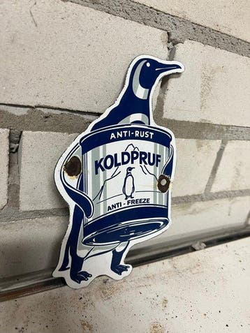 Vintage Koldpruf Anti-Freeze reclamebord – penguin, Antiek en Kunst