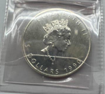 Canada. Elizabeth II. 5 Dollars 1990 - Maple Leaf (Zonder