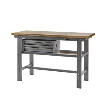 Werkbank grijs 150 cm met hardhouten blad en, Ophalen of Verzenden, Nieuw