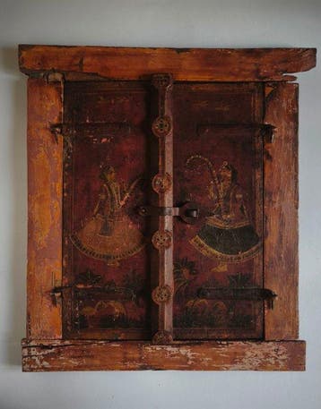 Paar oude geverfde luiken, Jodhpur / Marwar, Rajasthan, -