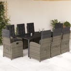 vidaXL 9-delige Tuinset met kussens poly rattan grijs, Verzenden, Nieuw, Tuinset