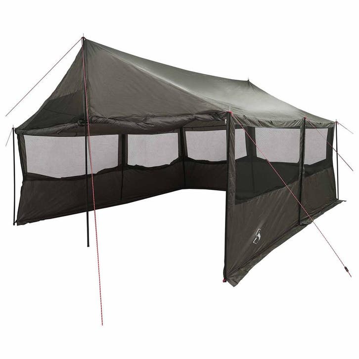 vidaXL Familietent Bruin grijs 450 x 400 x 265 cm Polyester, Caravanes & Camping, Tentes, Envoi