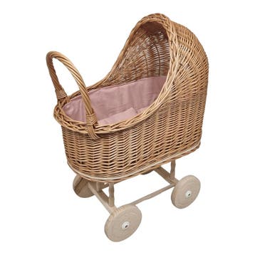 Rieten Poppenwagen met Roze Bekleding, Verzenden, Nieuw, Overige typen