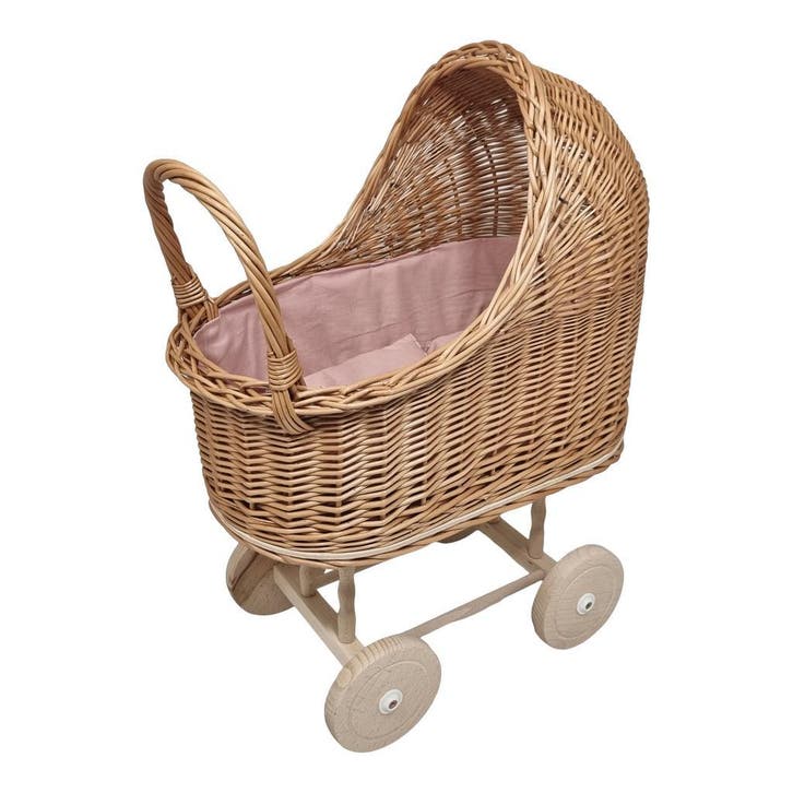 Rieten Poppenwagen met Roze Bekleding, Enfants & Bébés, Jouets | Poupées, Envoi