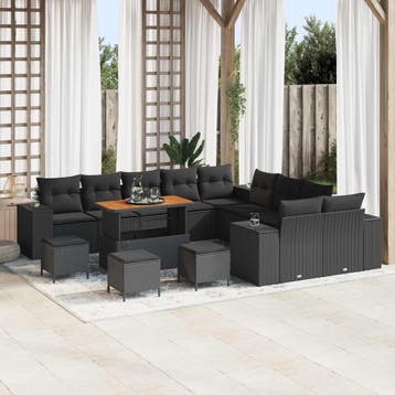 vidaXL Tuinbank Set 14 st Zwart poly rattan, Verzenden, Nieuw