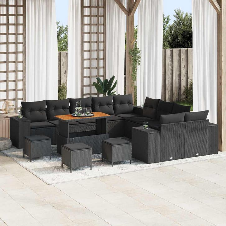 vidaXL Tuinbank Set 14 st Zwart poly rattan, Tuin en Terras, Tuinsets en Loungesets, Nieuw, Verzenden