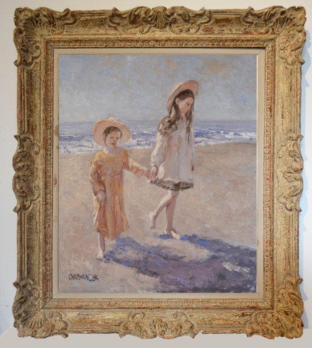 Chris van Dijk (1952) - Impressionist  Ma soeur et moi, Antiquités & Art, Art | Peinture | Classique