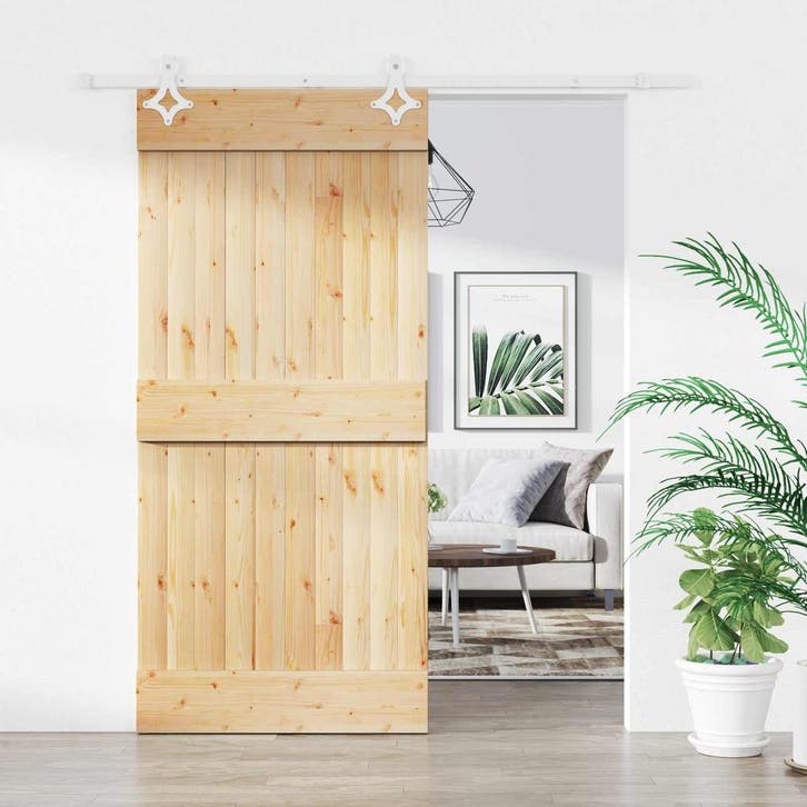 vidaXL Schuifdeur Natuurlijk en Wit 95 x 210 cm Massief Pine, Doe-het-zelf en Bouw, Deuren en Vliegenramen, Nieuw, Verzenden