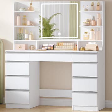 Hzuaneri Grote make-uptafel met ledverlichting, 3 kleuren, h, Verzenden, Nieuw