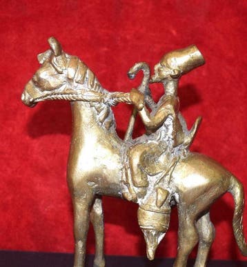 Traditionele statuette van CAVALIER Dogon, 14 cm, in brons,