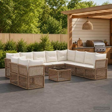 vidaXL Tuinbank Set 11 st Beige poly rattan, Verzenden, Nieuw