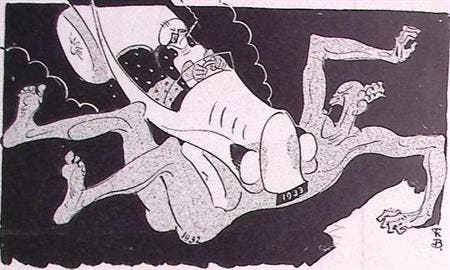 Het oude jaar wordt aangereden op spotprent (lijst optie), Antiek en Kunst, Kunst | Litho's en Zeefdrukken, Verzenden