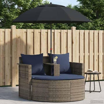 vidaXL Tuin Sofa 8 st poly rattan Grijs en Marineblauw, Verzenden, Nieuw