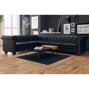 vidaXL Chesterfield hoekbank / zetel 6-zits kunstleer zwart, Verzenden, Nieuw