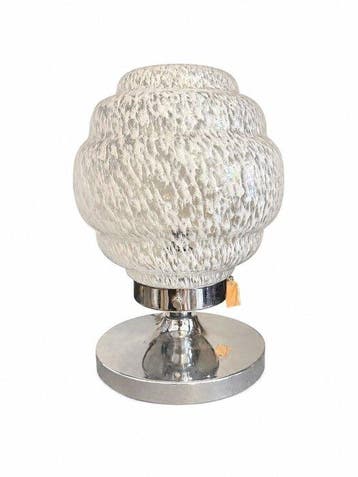 Lampada da tavolo in vetro soffiato e metallo cromato - Lamp