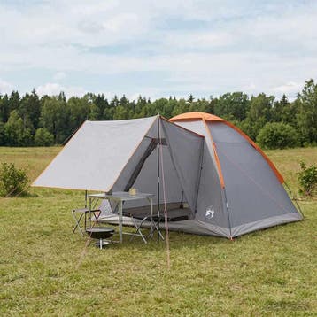 vidaXL Kamperen tent 4-persoons Grijs en Oranje Polyester en, Verzenden
