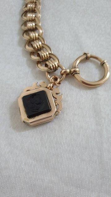 Antique Pocket Watch Chain with Double Seal Medallion