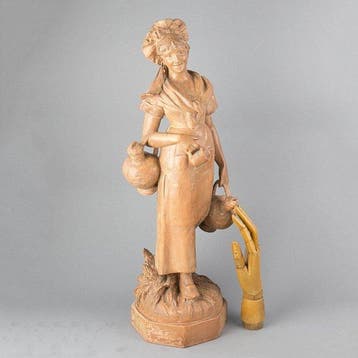 Polydor Comein (1848-1909) - sculptuur, The milkmaid - 62 cm, Antiek en Kunst
