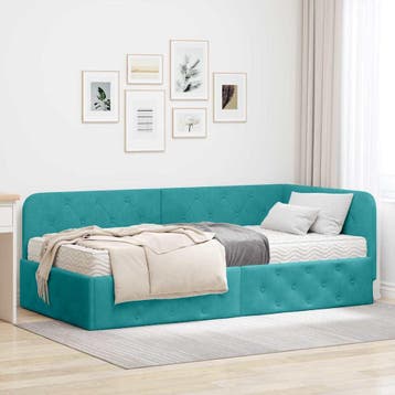 vidaXL Hoek Bed Frame Turquoise 90 x 190 cm Fluweel, Verzenden, Nieuw