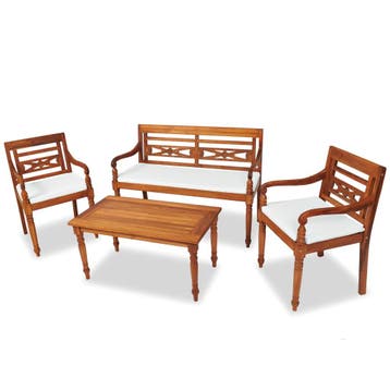 vidaXL 4-delige Loungeset met kussens massief teakhout, Verzenden, Nieuw, Loungeset