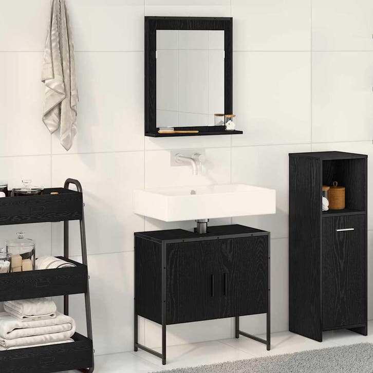 vidaXL Badkamermeubel Set 2 st Zwart 60 x 33 x 60 cm Bewerkt, Huis en Inrichting, Badkamer | Badkamermeubels, Nieuw, Verzenden