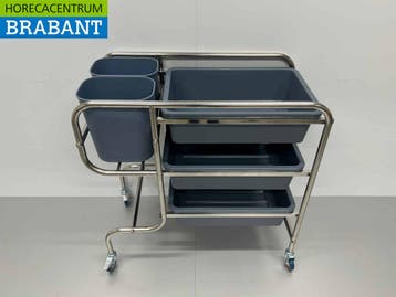 HCB RVS Afruimwagen afruimtrolley inclusief 5 bakken 96 cm, Ophalen of Verzenden, Nieuw in verpakking