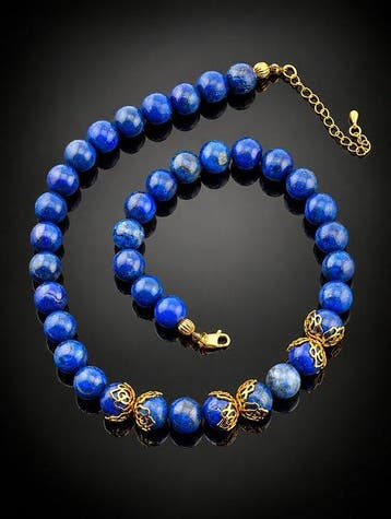 Lapis Lazuli Sieraden Ketting - Goudgeplateerd 925 Zilver -