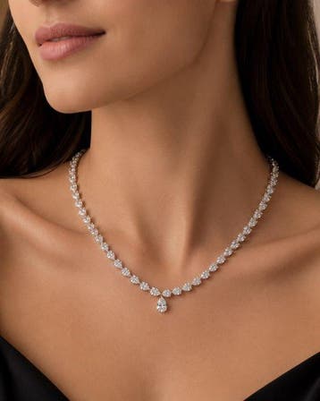 Collier - 14 carats Or blanc - 7.46ct. tw. Diamant (Cultivé, Nieuw