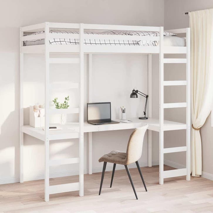 vidaXL Hoogslaper bedframe Wit 80 x 200 cm Massief, Huis en Inrichting, Slaapkamer | Bedden, Nieuw, Verzenden